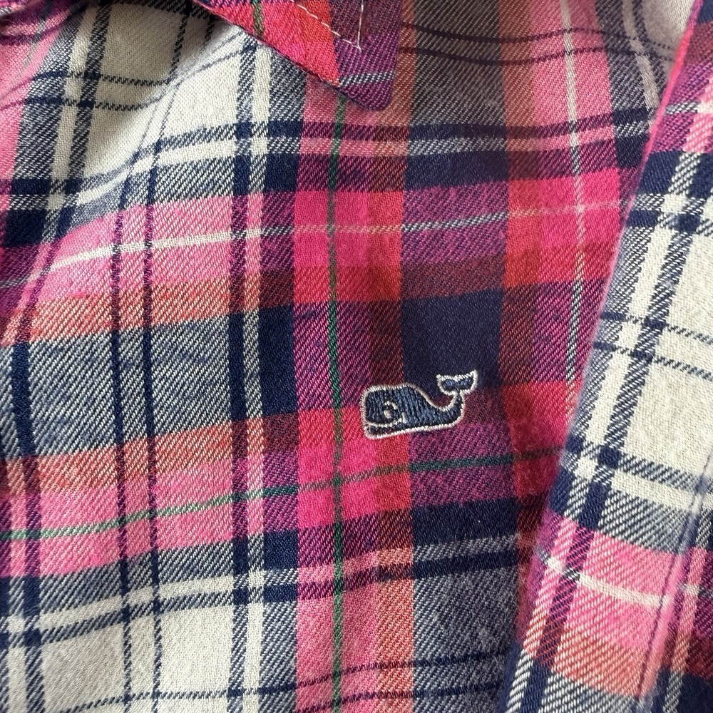 VINEYARD VINES Fuchsia Navy Gingham Plaid Cotton Cashmere Flannel Shirt Size 4 - Picture 5 of 9
